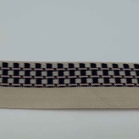 Vintage French Ribbon 1950s Cream Navy Pink Woven Trim Two (2) Yards - Picture 2 of 5